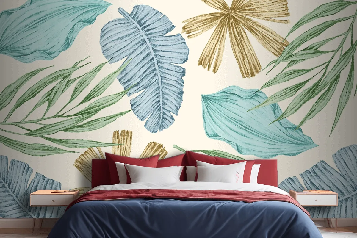 Tropical Background With Vintage Leaves Wallpaper Mural