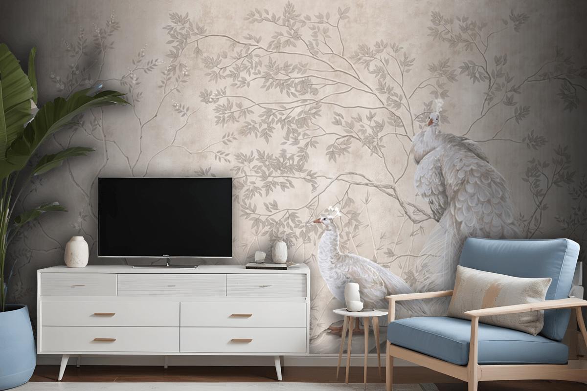 Peacocks And Trees Design For Interior Project Wallpaper Mural