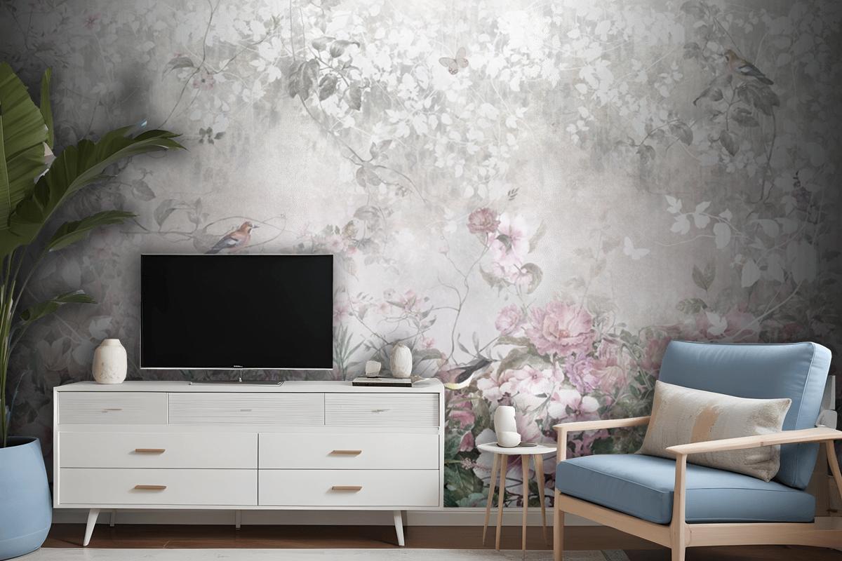 Pink Flowers Wallpaper Mural