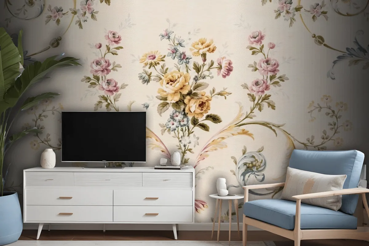 Bed Of Roses Floral Antique Wallpaper Mural