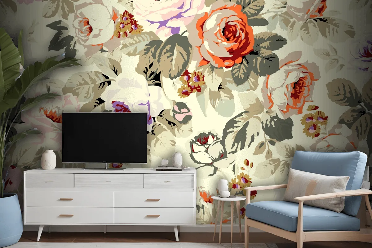 Flowers Repeat Pattern Design Wallpaper Mural