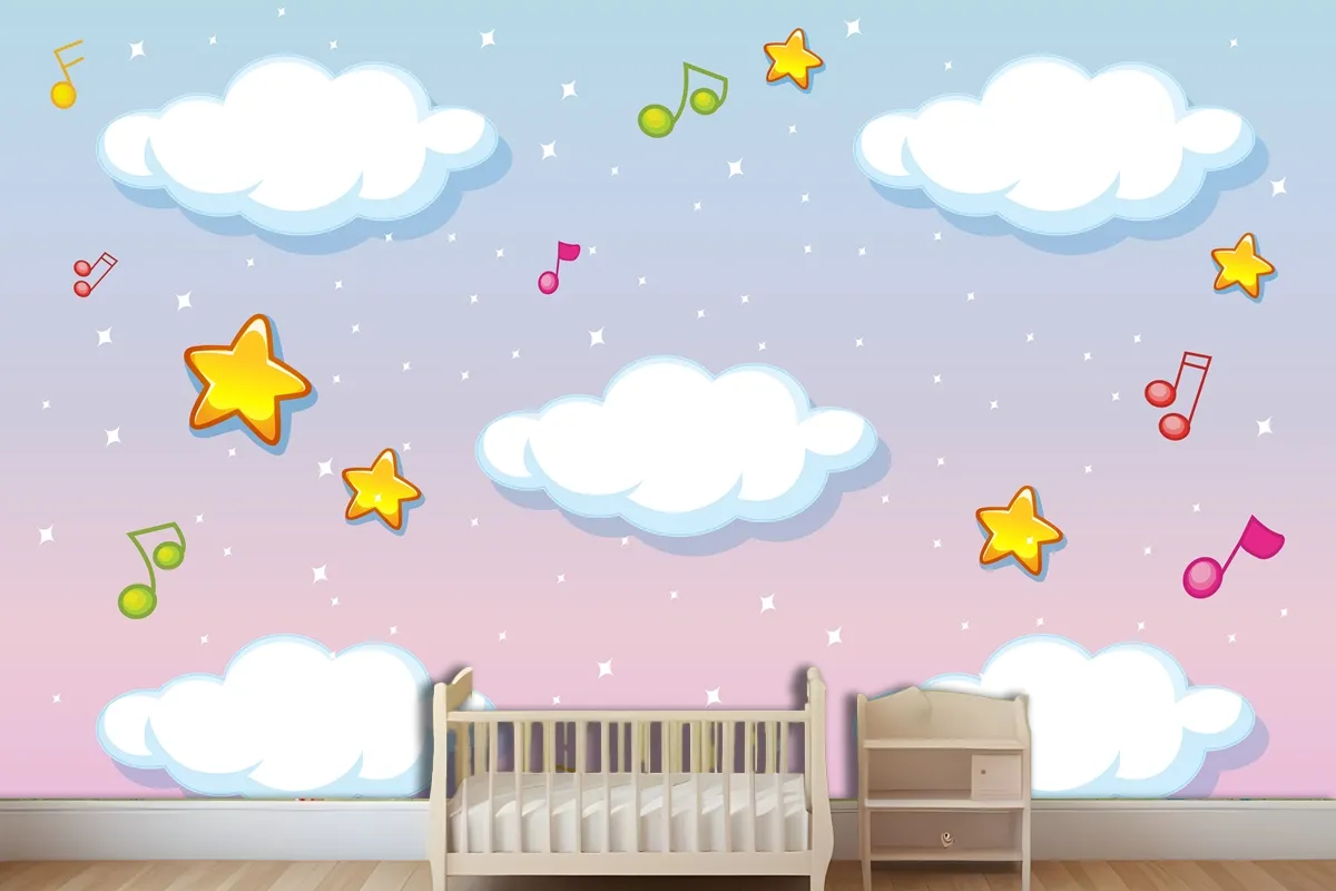 Blank Clouds On Pastel Sky Background With Melody Theme Wallpaper Mural