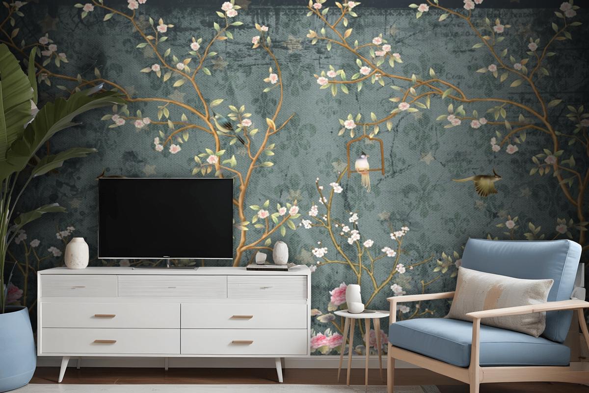 Branches Birds And Flowers Wallpaper Mural