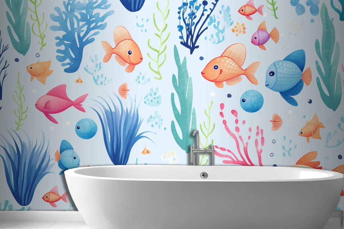 A Colorful Underwater Scene With Fish And Corals Wallpaper Mural