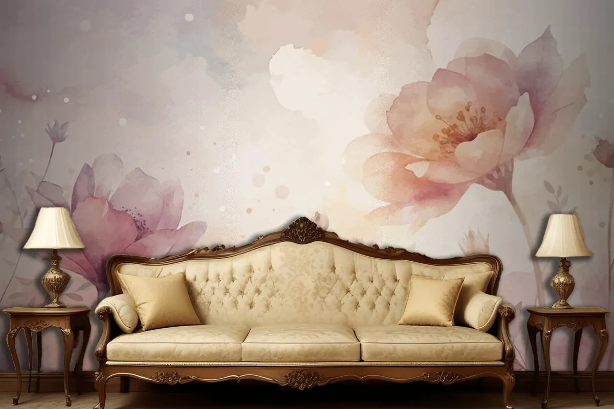 Beautiful Watercolor Flower Background Living Room Wallpaper Mural