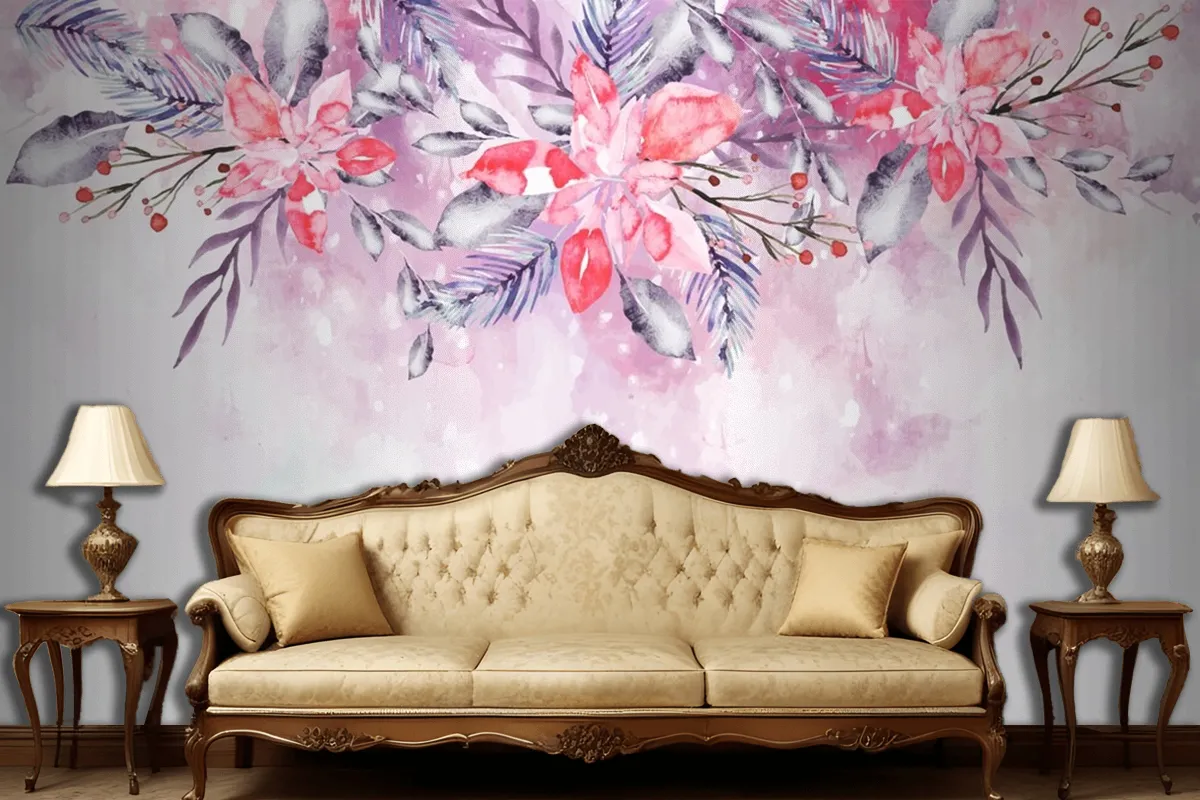 Blooming Watercolor Flowers For Wallpaper Concept Living Room Wallpaper Mural