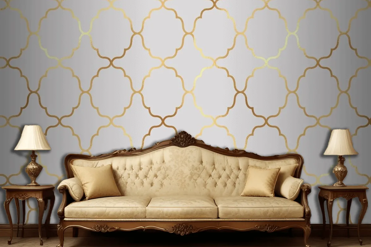 Decorative Arabic Themed Pattern Background With A Gold Foil Texture Living Room Wallpaper Mural