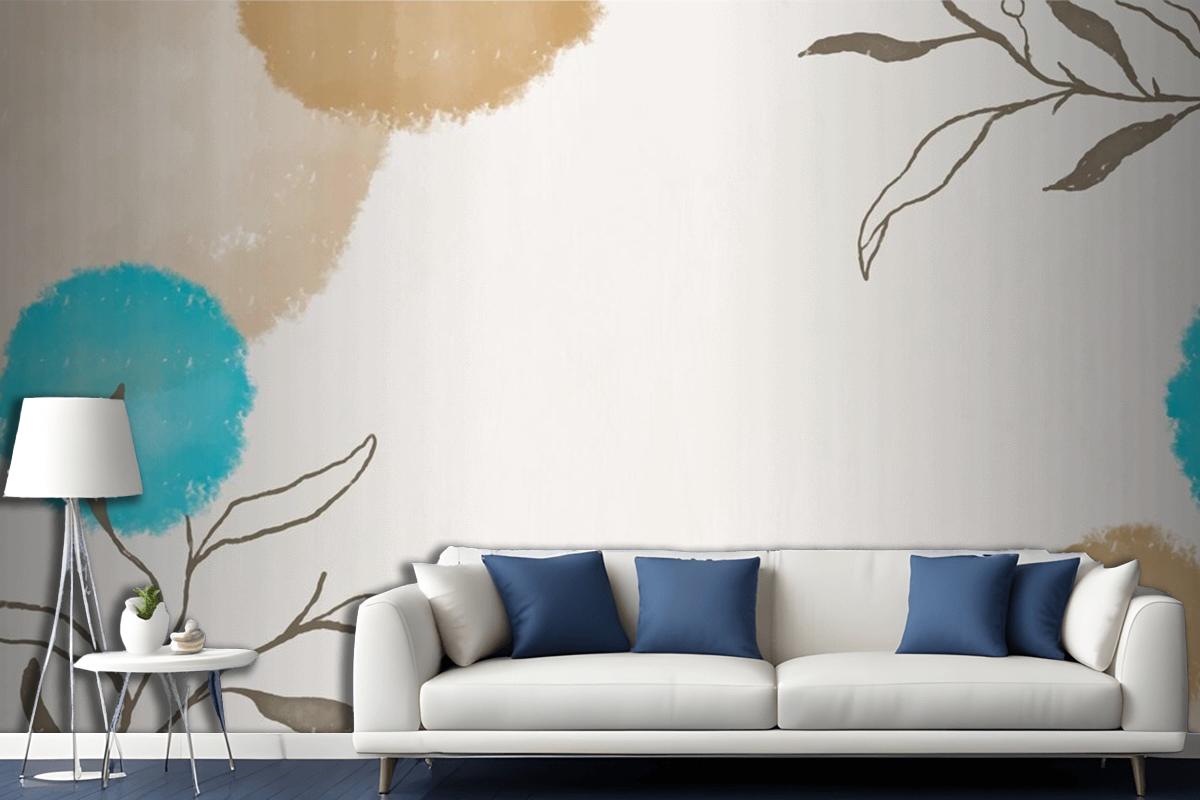 Elegant Watercolor Leaf Frame On Watercolor Living Room Wallpaper Mural