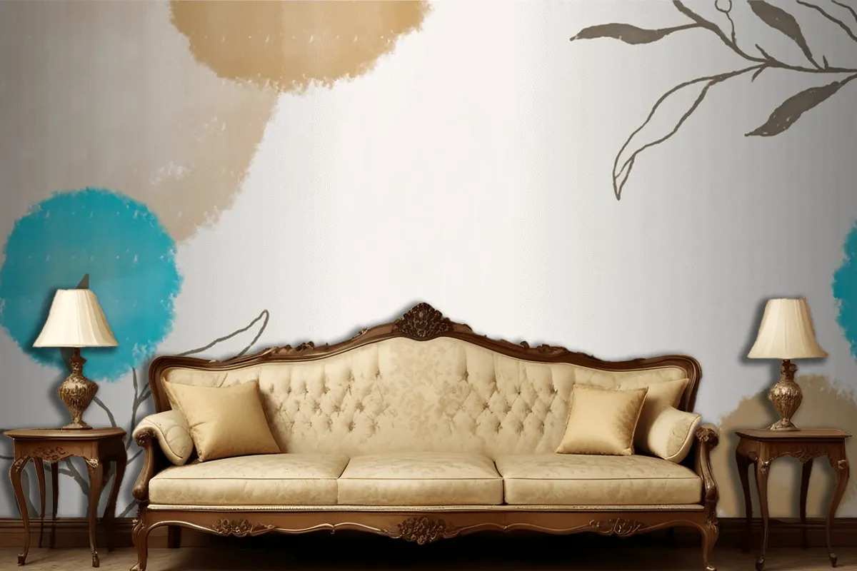 Elegant Watercolor Leaf Frame On Watercolor Living Room Wallpaper Mural