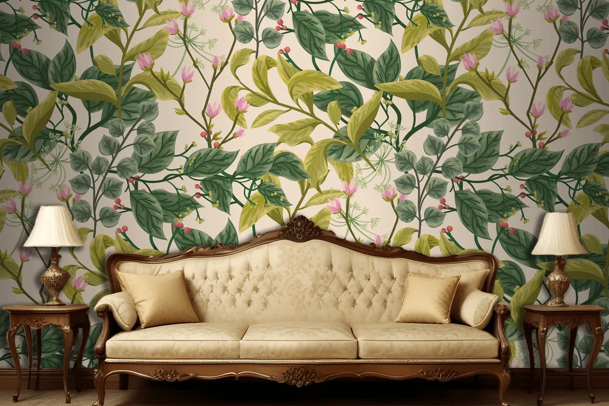 Flower And Leaves Background Living Room Wallpaper Mural