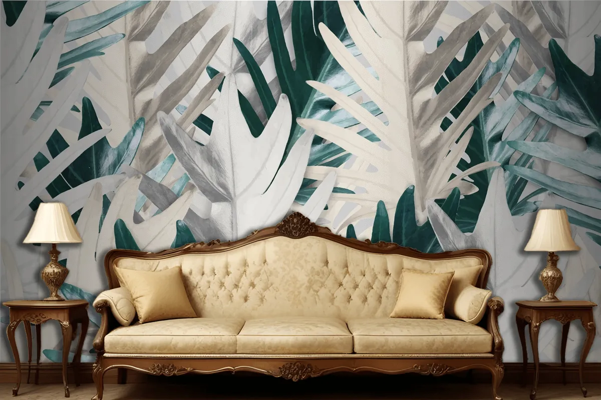 Gold And Green Palm Leaf Background Wallpaper Mural