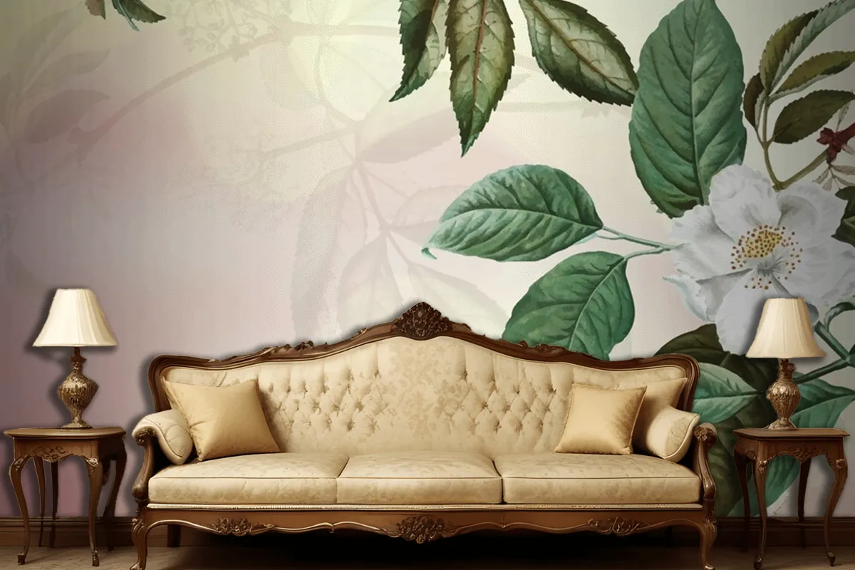 Green Floral Background Living Room Wallpaper Mural