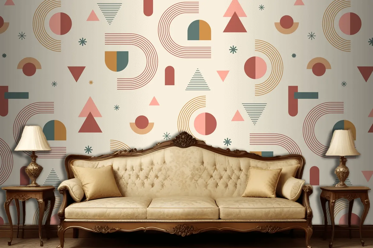 Hand Drawn Boho Geometric Pattern Design Living Room Wallpaper Mural