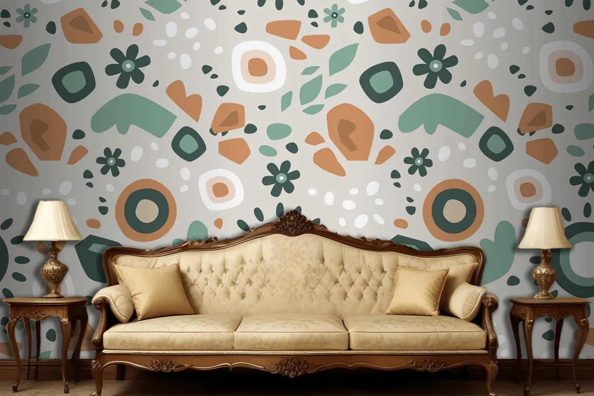 Hand Drawn Muted Colors Pattern Design Living Room Wallpaper Mural