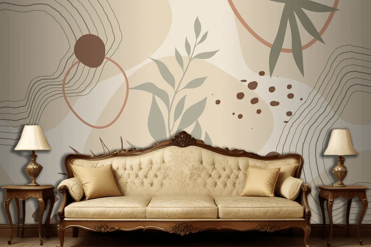 Hand Drawn Soft Earth Tones Living Room Wallpaper Mural