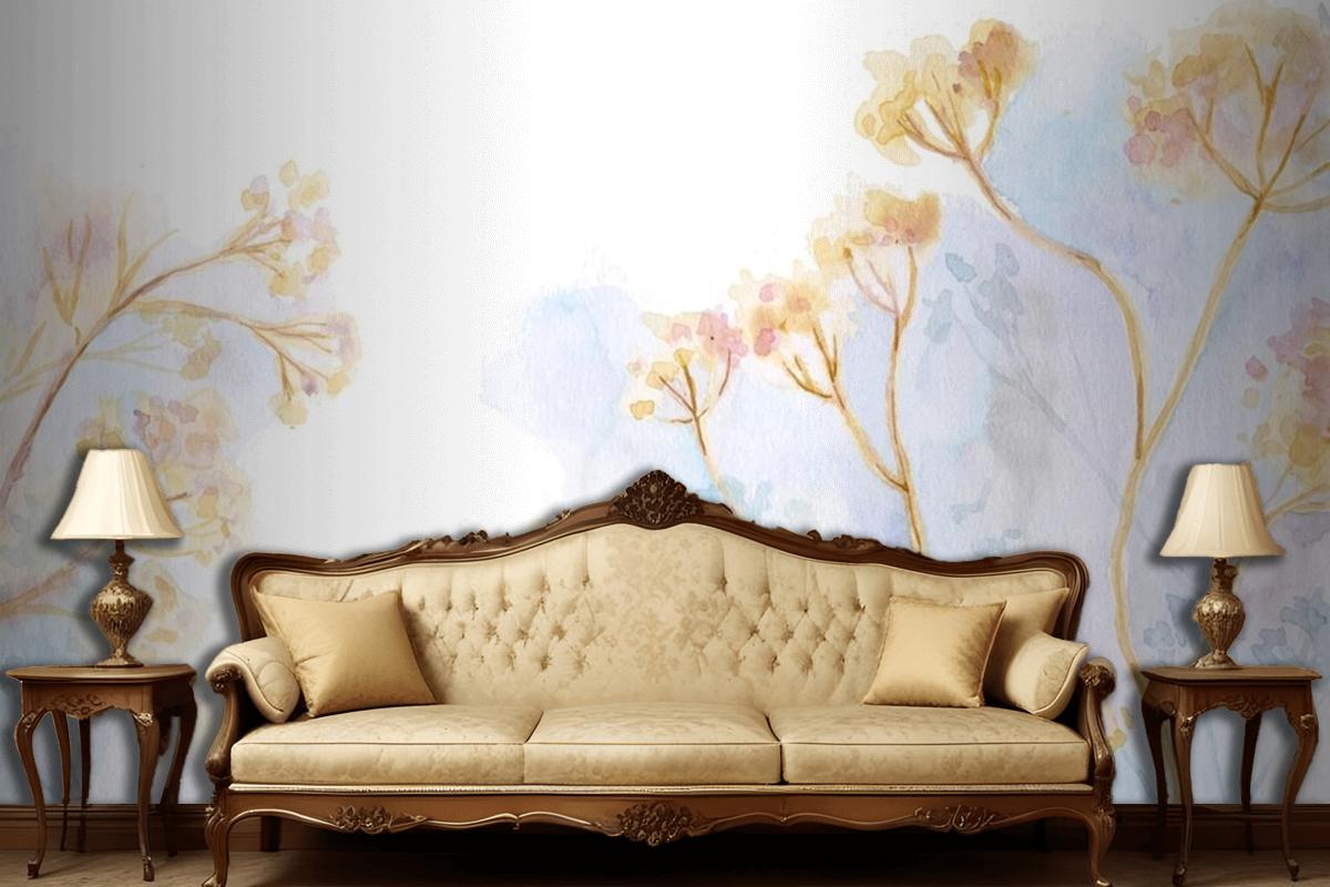 Hand Painted Watercolor Nature Background Living Room Wallpaper Mural