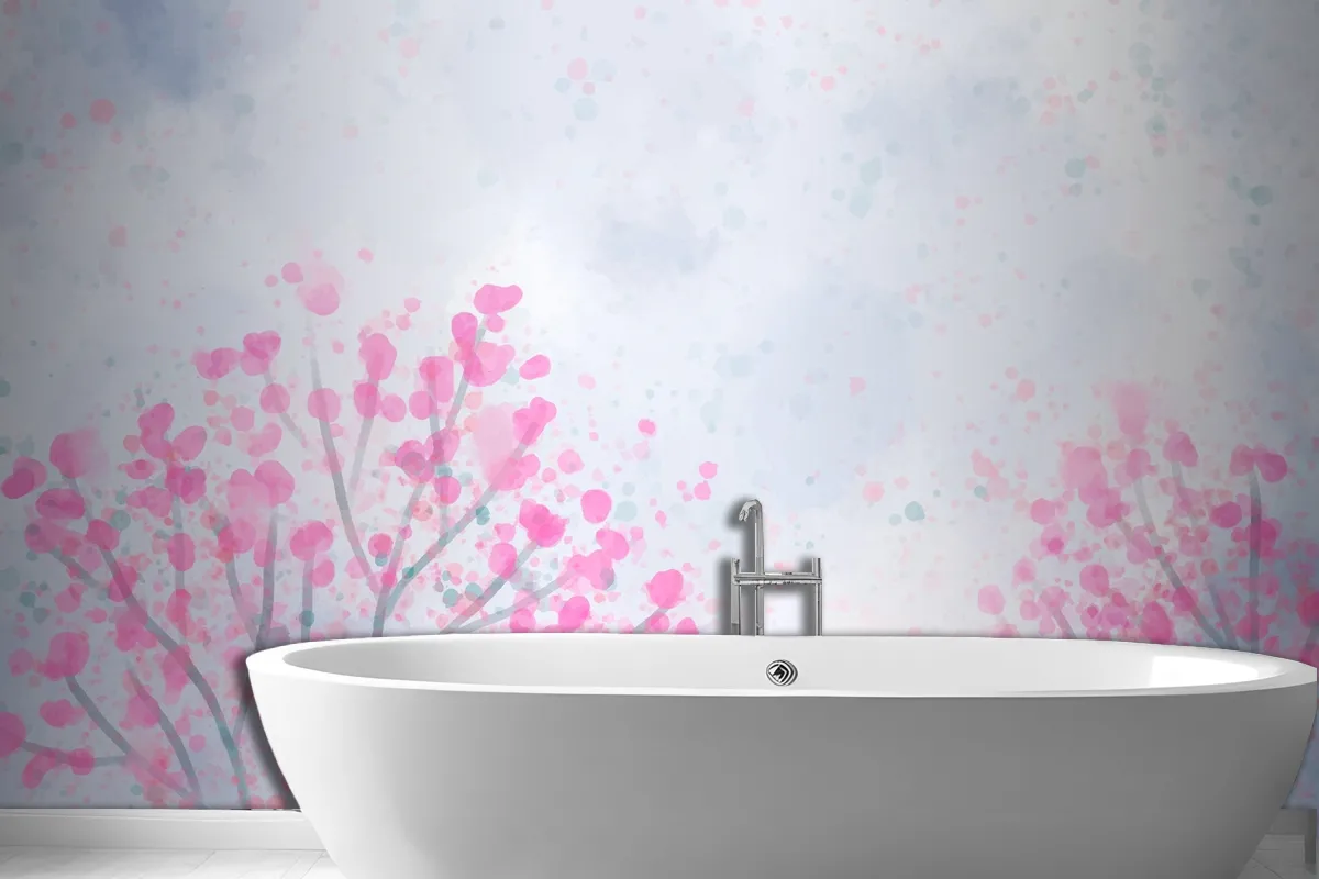 Hand Painted Watercolor Nature Bathroom Wallpaper Mural