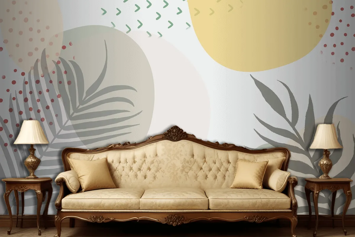 Minimalist Hand Drawn Background With Plants Living Room Wallpaper Mural