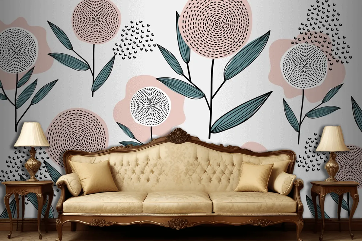 Retro Floral Pattern Living Room Wallpaper Mural