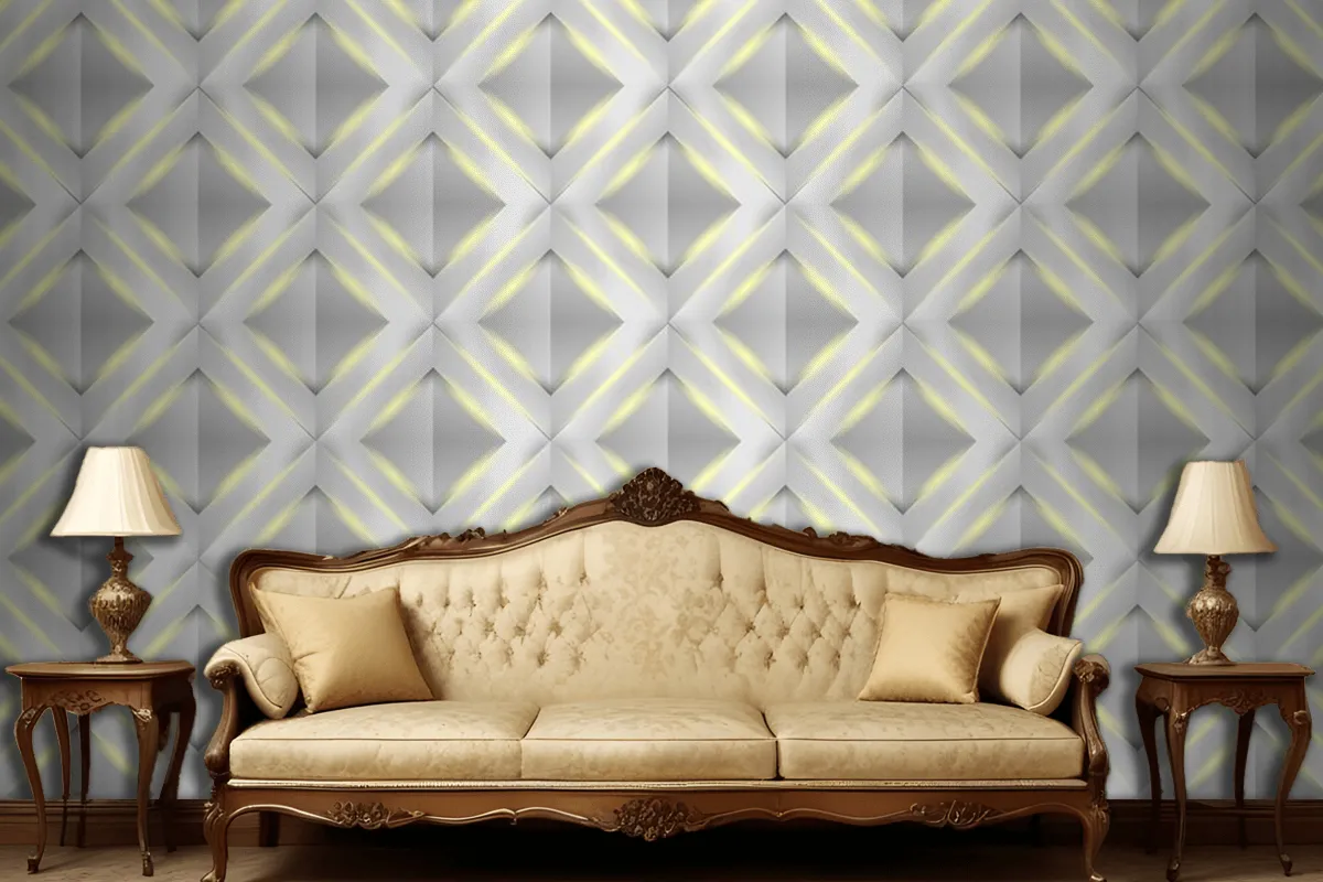 Shiny White 3D Geometric Polygon Triangle Pattern Living Room Wallpaper Mural