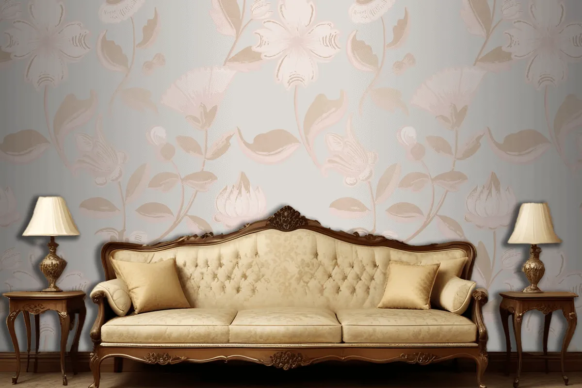 Vintage Neutral Floral Pattern  Wallpaper Mural