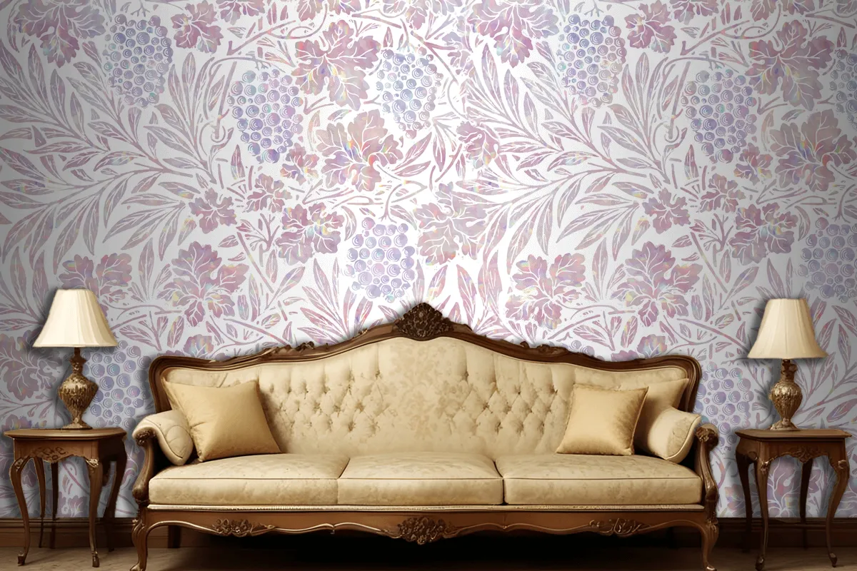 Vintage Pink Floral Holographic Remix Living Room Wallpaper Mural