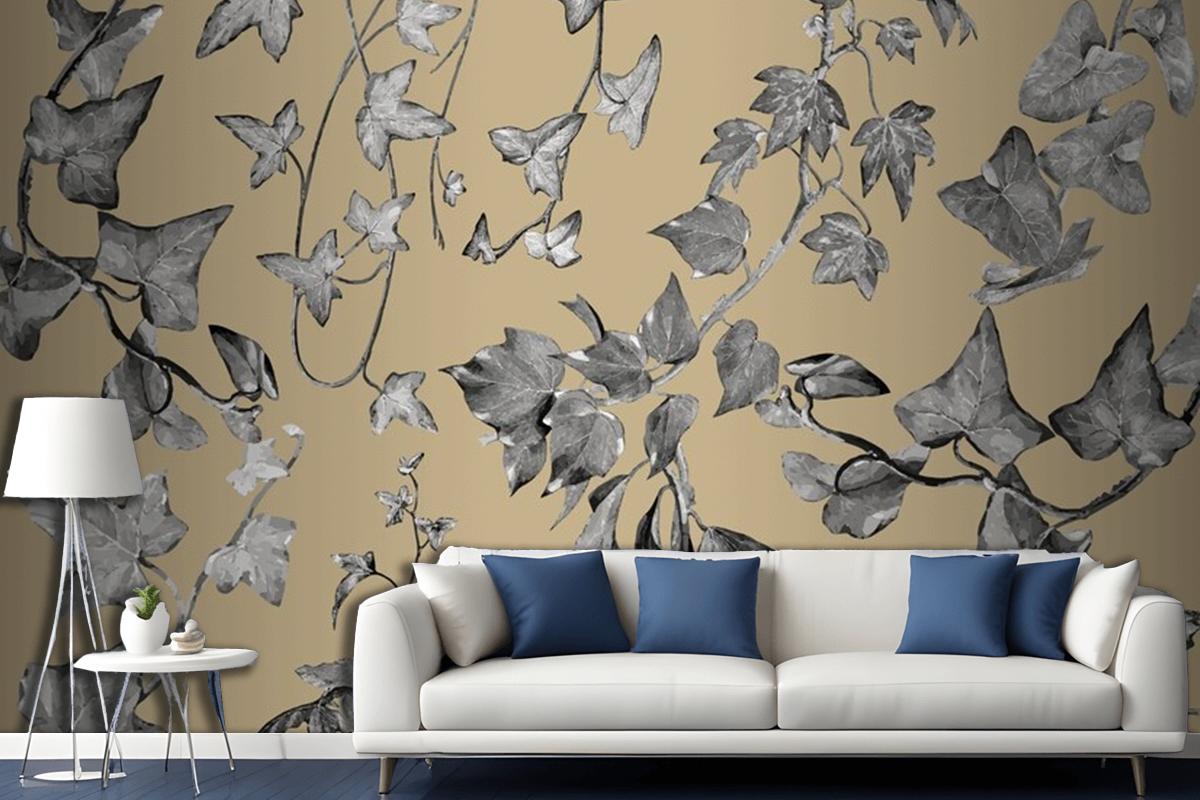 Vintage Plants And Leaves Living Room Wallpaper Mural