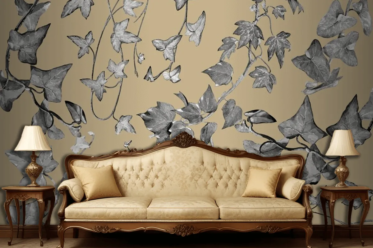 Vintage Plants And Leaves Living Room Wallpaper Mural