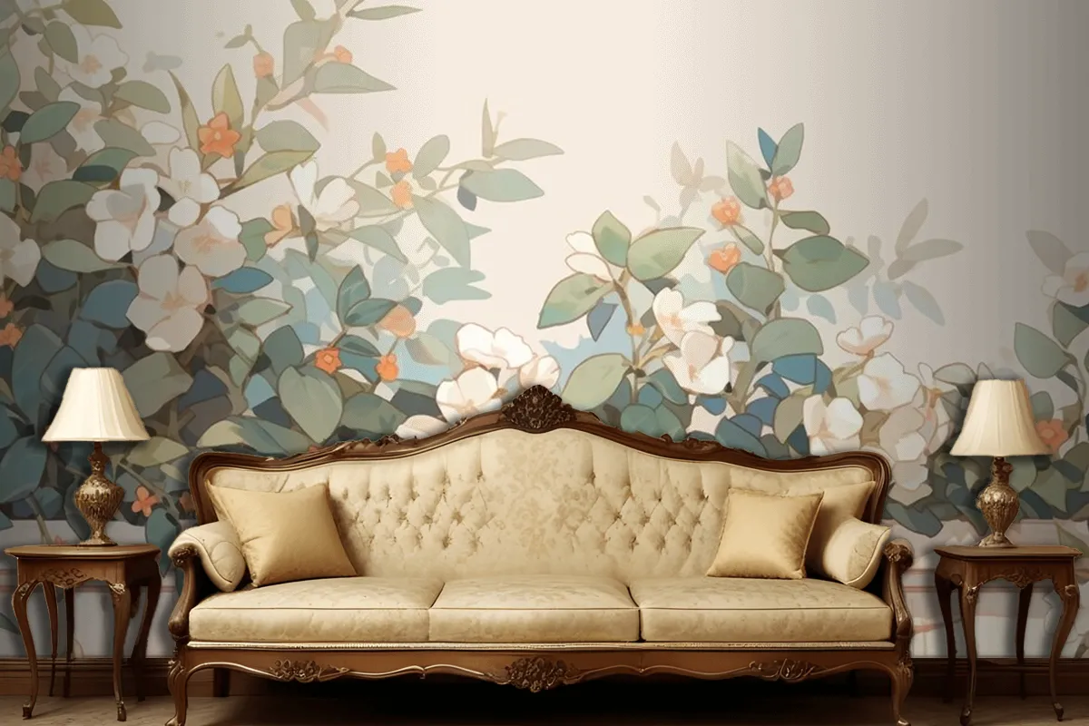 Watercolor Vintage Hoya Theme Complementary Colors Living Room Wallpaper Mural