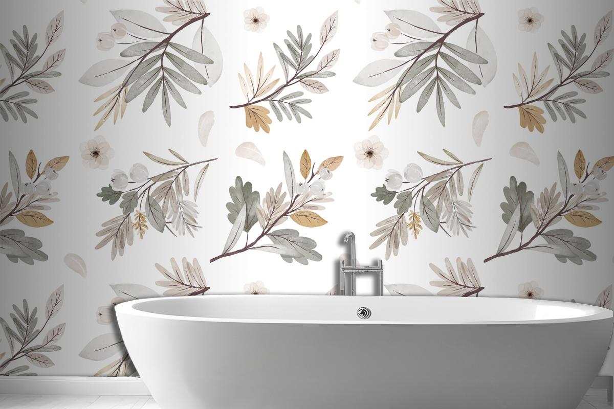 Watercolor Autumn Forest Bouquet Pattern Wallpaper Mural