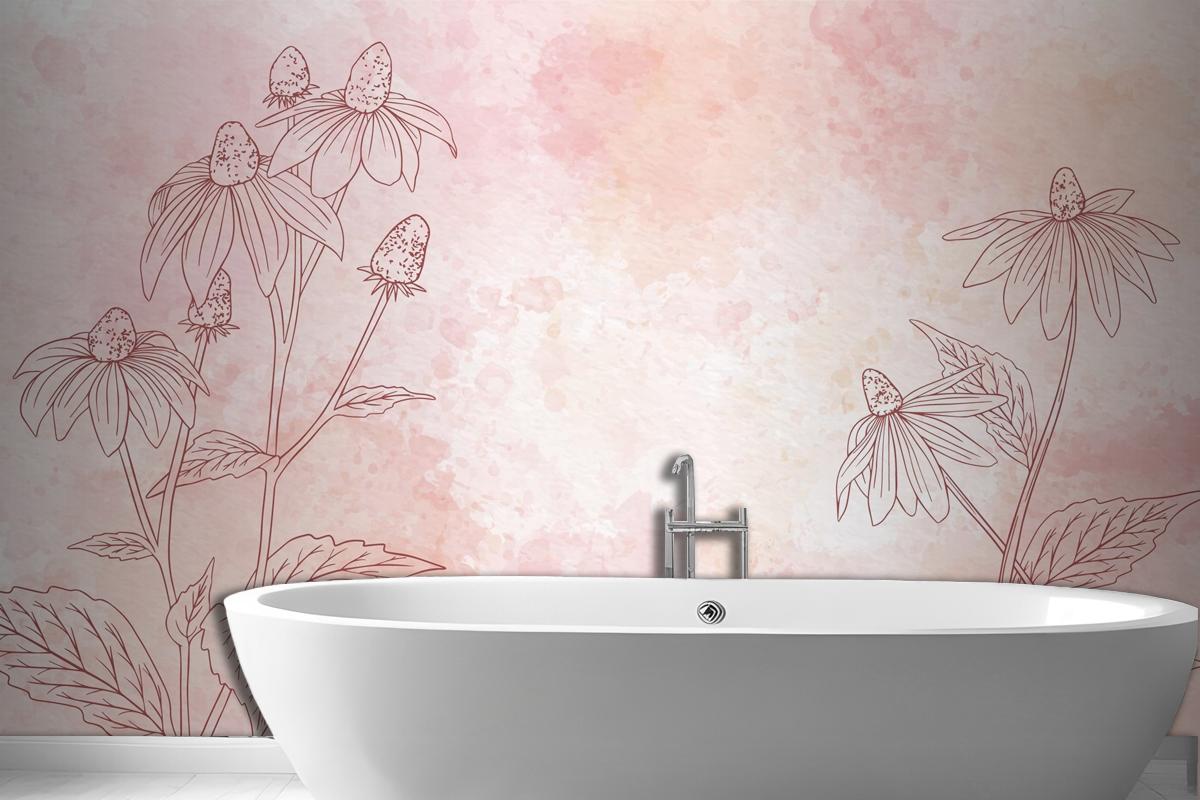 Watercolor Floral Background In Monochrome Wallpaper Mural