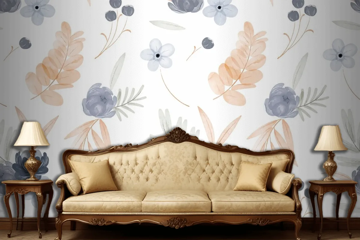 Watercolor Floral Pattern Living Room Wallpaper Mural