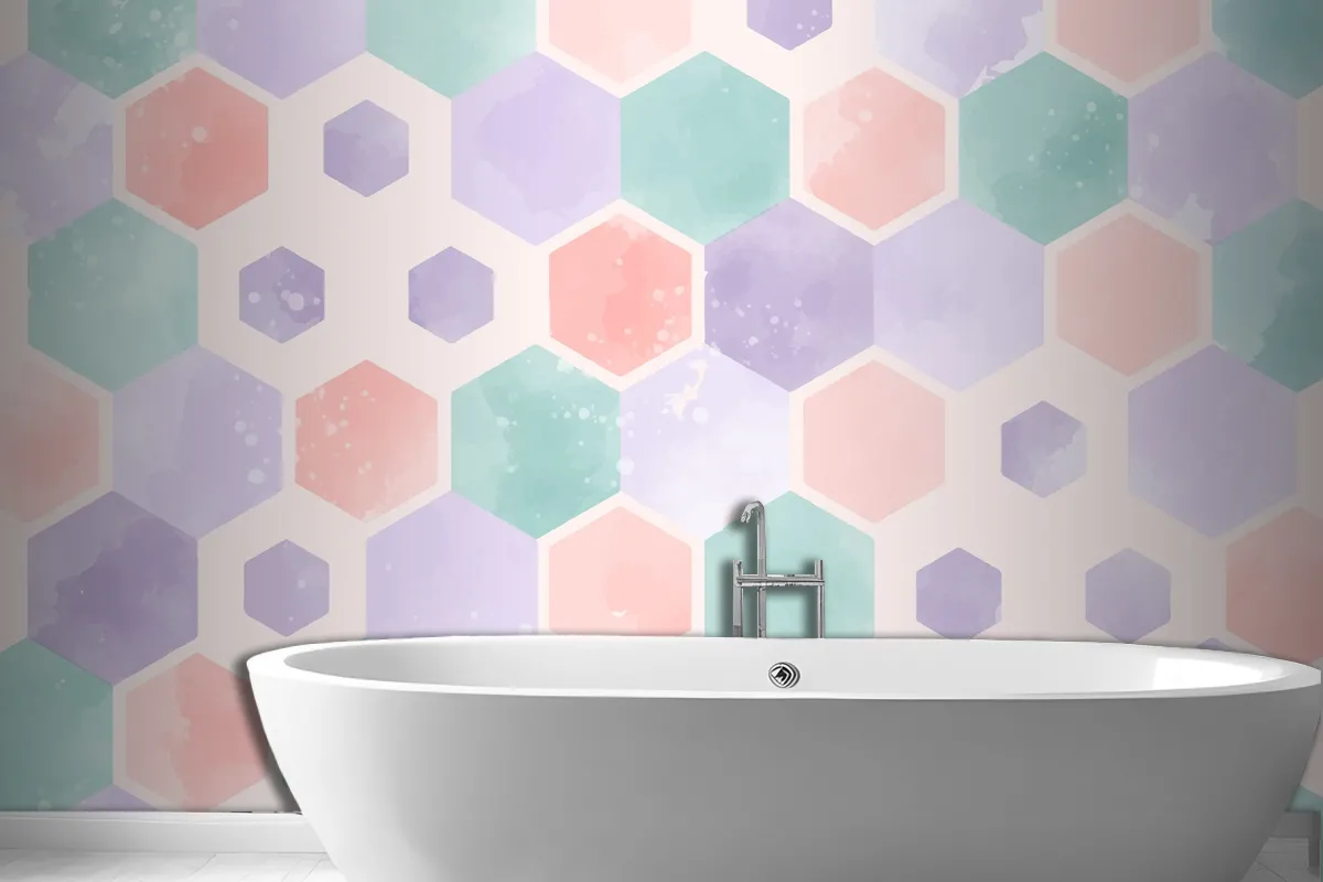 Watercolor Geometric Bathroom Wallpaper Mural