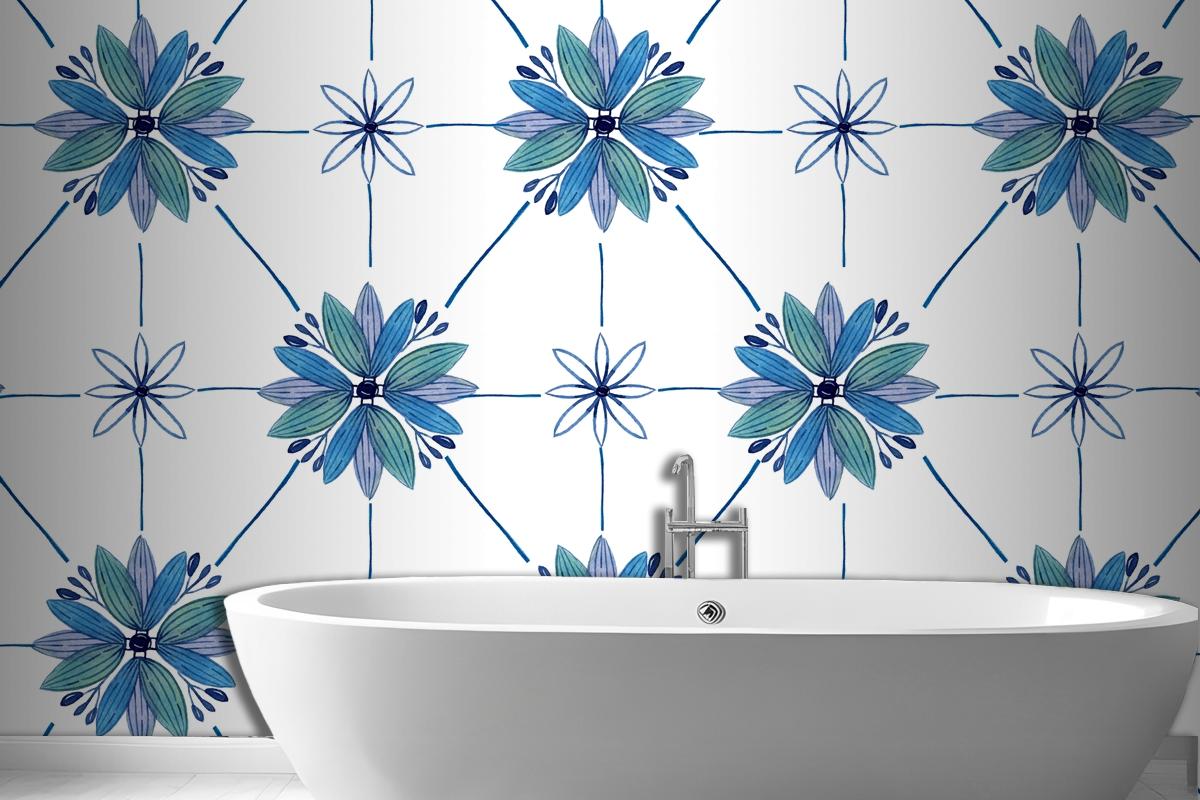 Watercolor Ornamental Flower Bathroom Wallpaper Mural