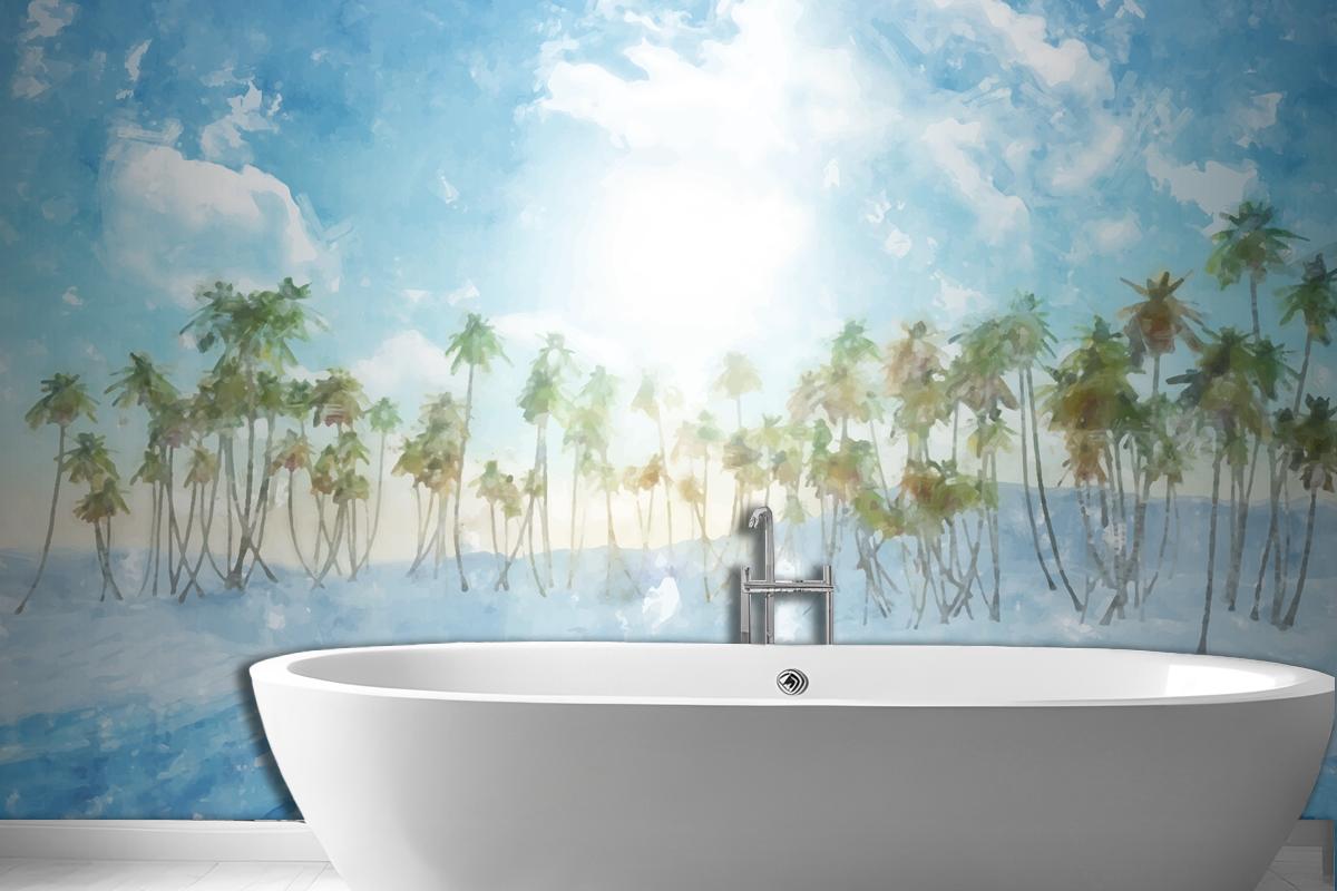 Watercolor Summer Tropical Background Bathroom Wallpaper Mural