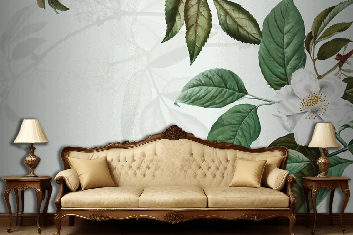 Wild Rose Frame Living Room Wallpaper Mural