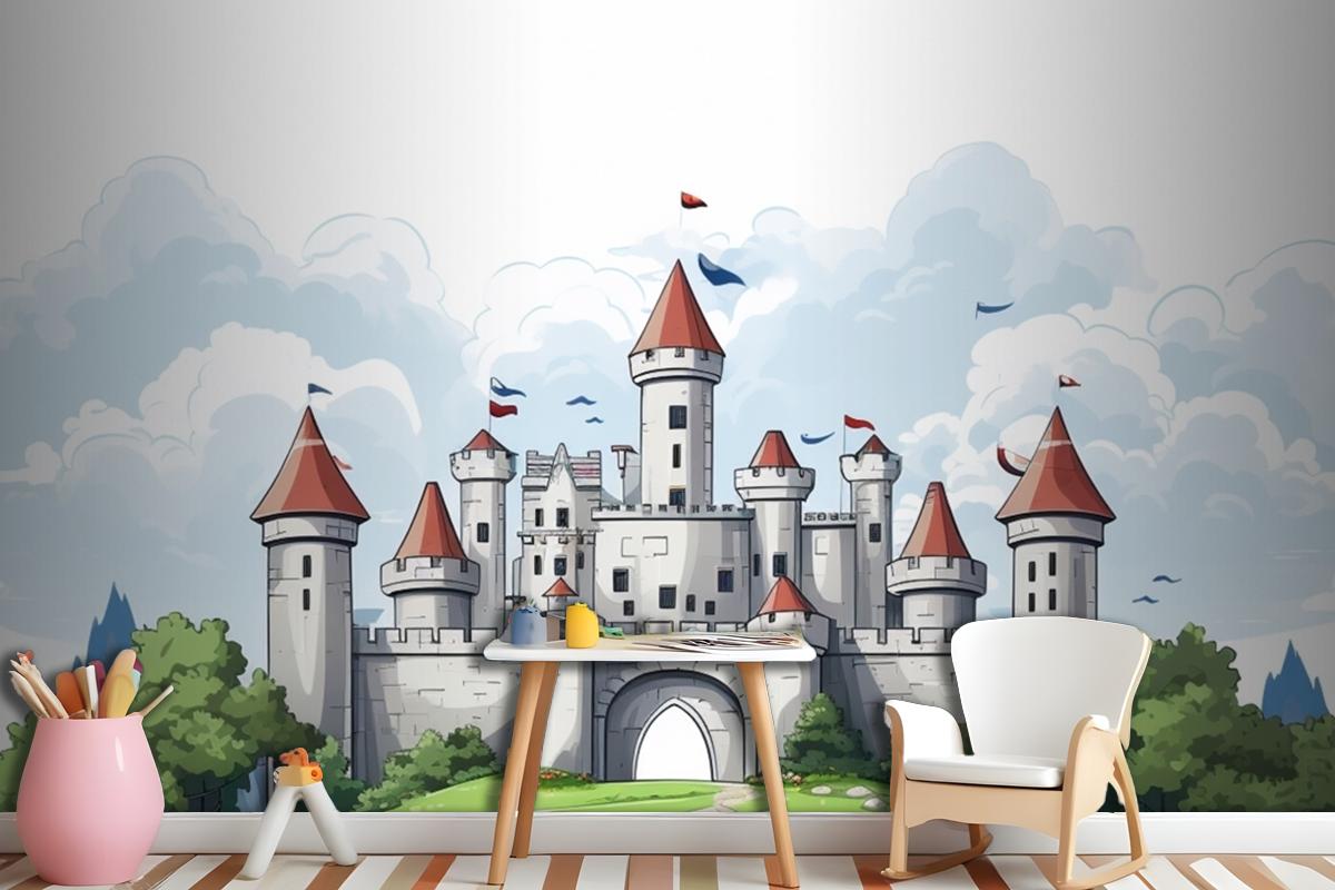 A Castle With A Flag On The Top Of It Wallpaper Mural