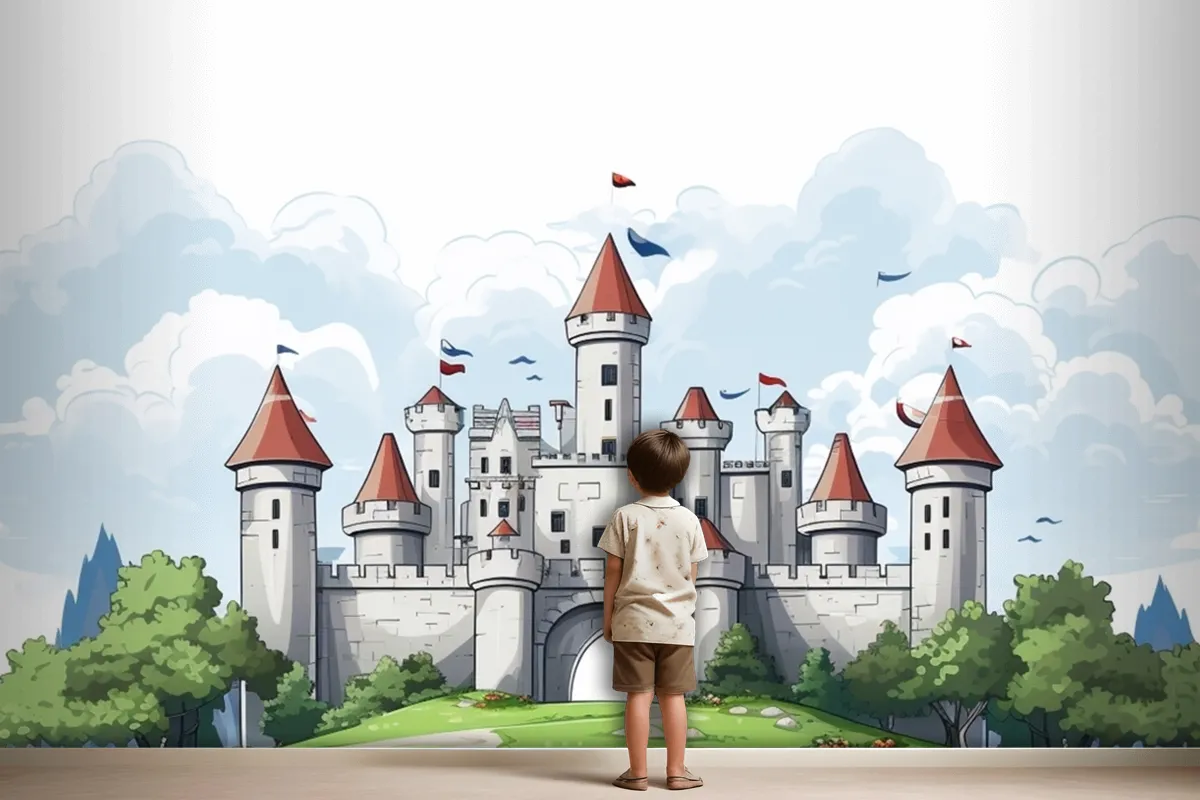 A Castle With A Flag On The Top Of It Wallpaper Mural