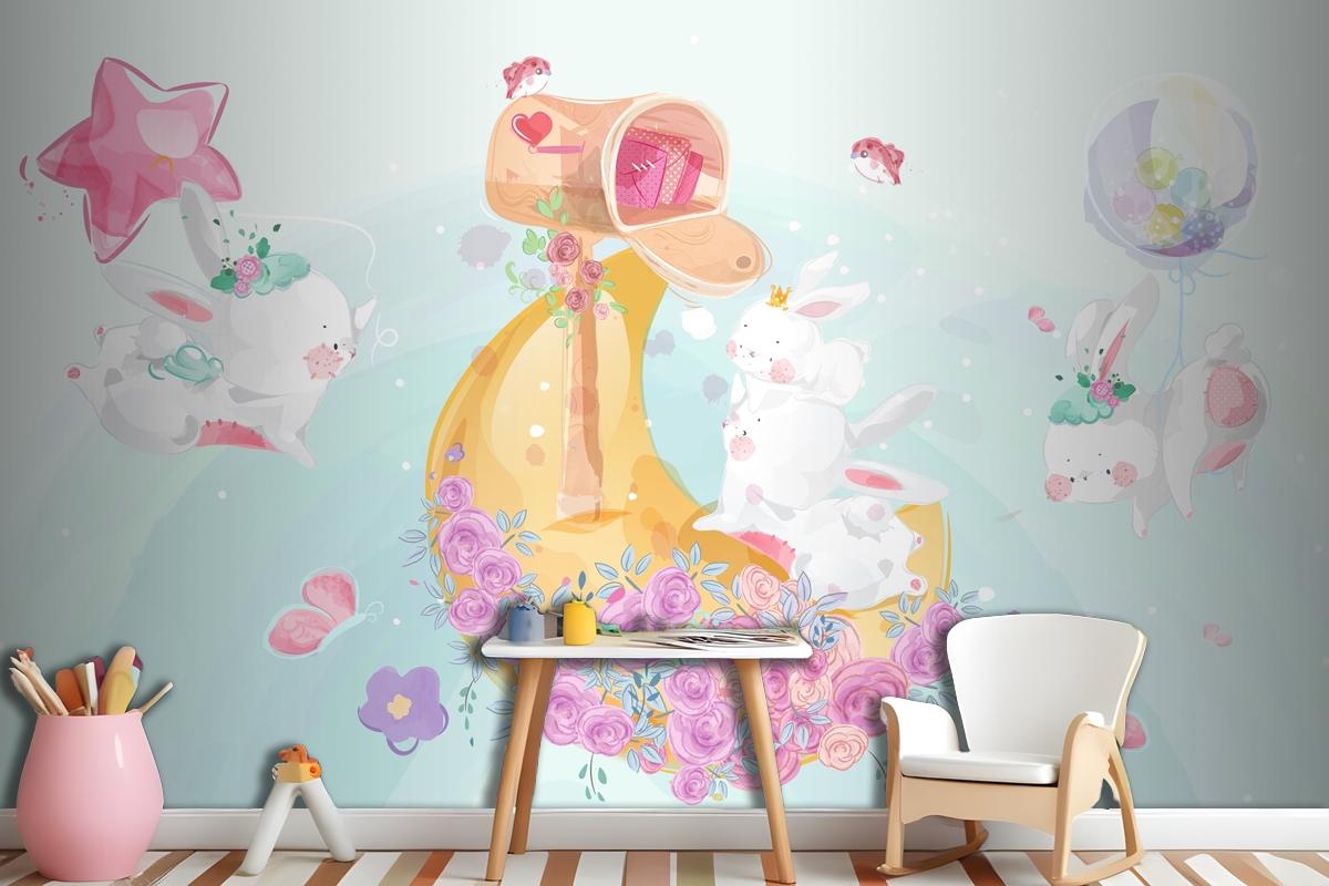 A Cute Little Rabbit In Colorful Watercolor Style Wallpaper Mural