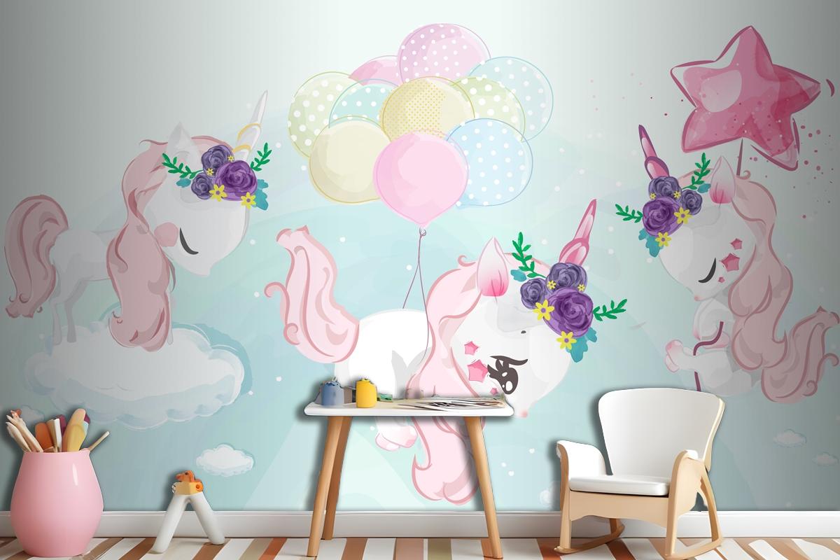 A Cute Little Unicorn In Colorful Watercolor Style Wallpaper Mural