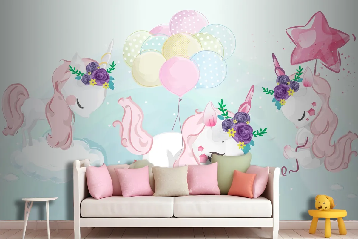 A Cute Little Unicorn In Colorful Watercolor Style Wallpaper Mural