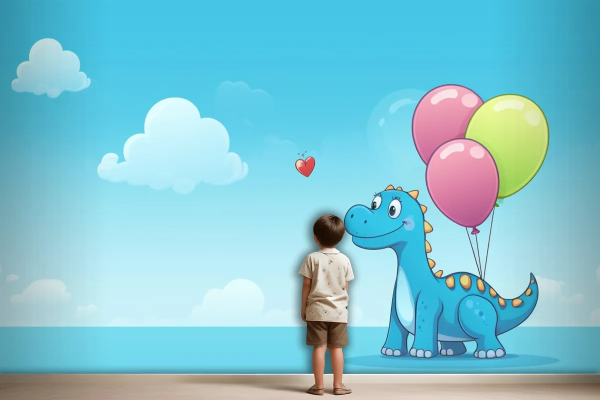 A Dragon With Balloons In The Sky And A Heart In The Wallpaper Mural