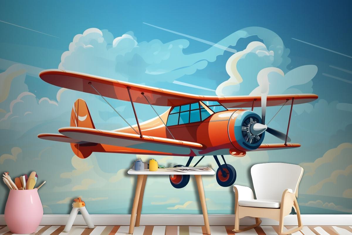 A Drawing Of A Red Airplane With The Words Quot The Propeller Quot On The Front Wallpaper Mural