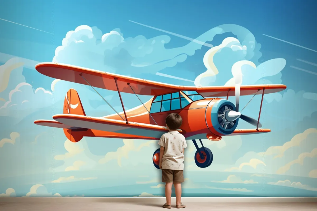 A Drawing Of A Red Airplane With The Words Quot The Propeller Quot On The Front Wallpaper Mural