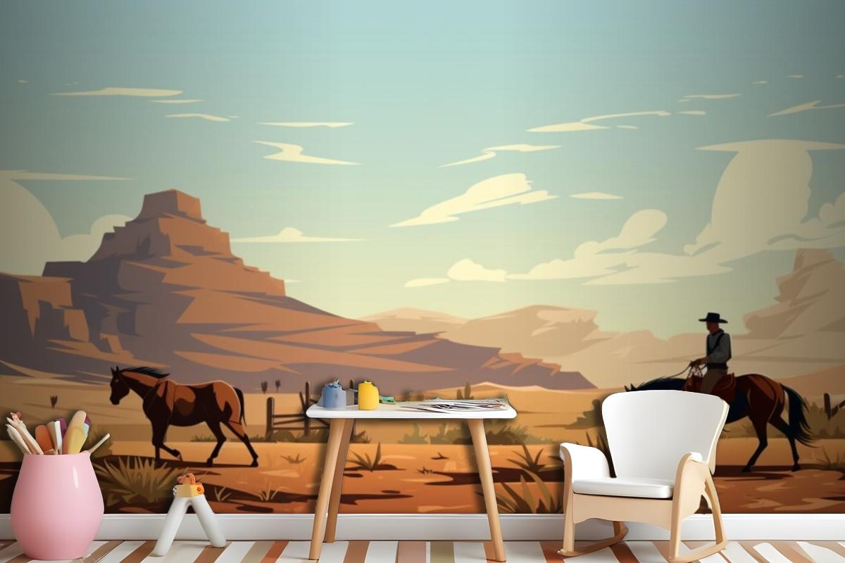 A Man Riding A Horse In The Desert Wallpaper Mural