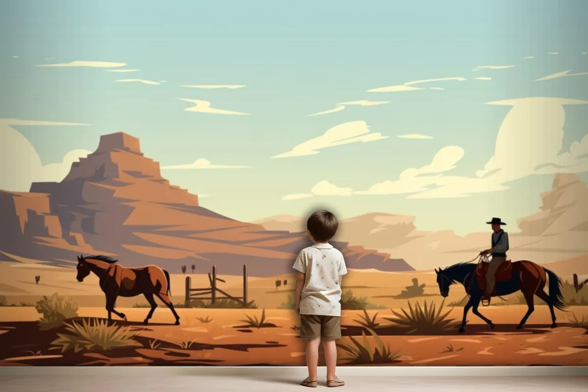 A Man Riding A Horse In The Desert Wallpaper Mural