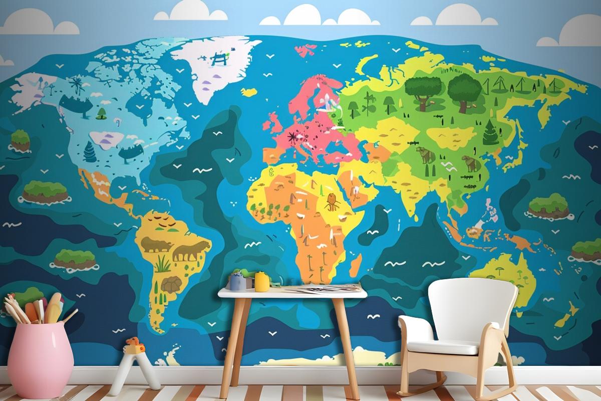 A Map Of The World With The Words Quot Earth Quot On It Wallpaper Mural