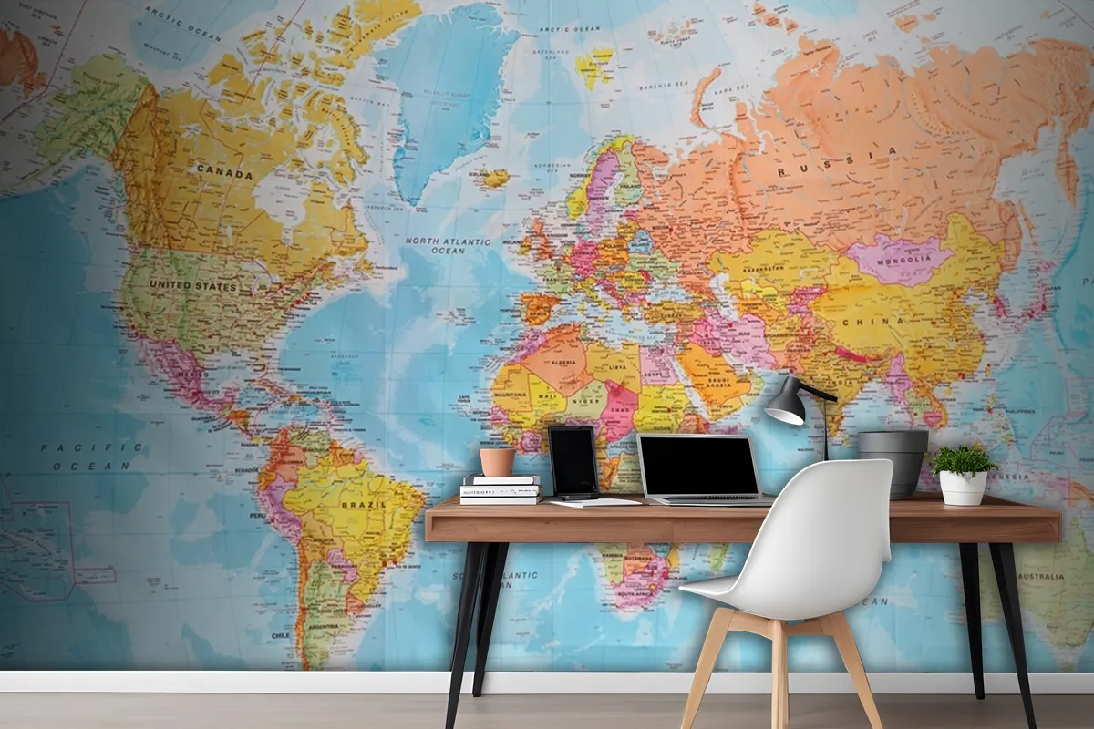 A Political Map Of The World Wallpaper Mural