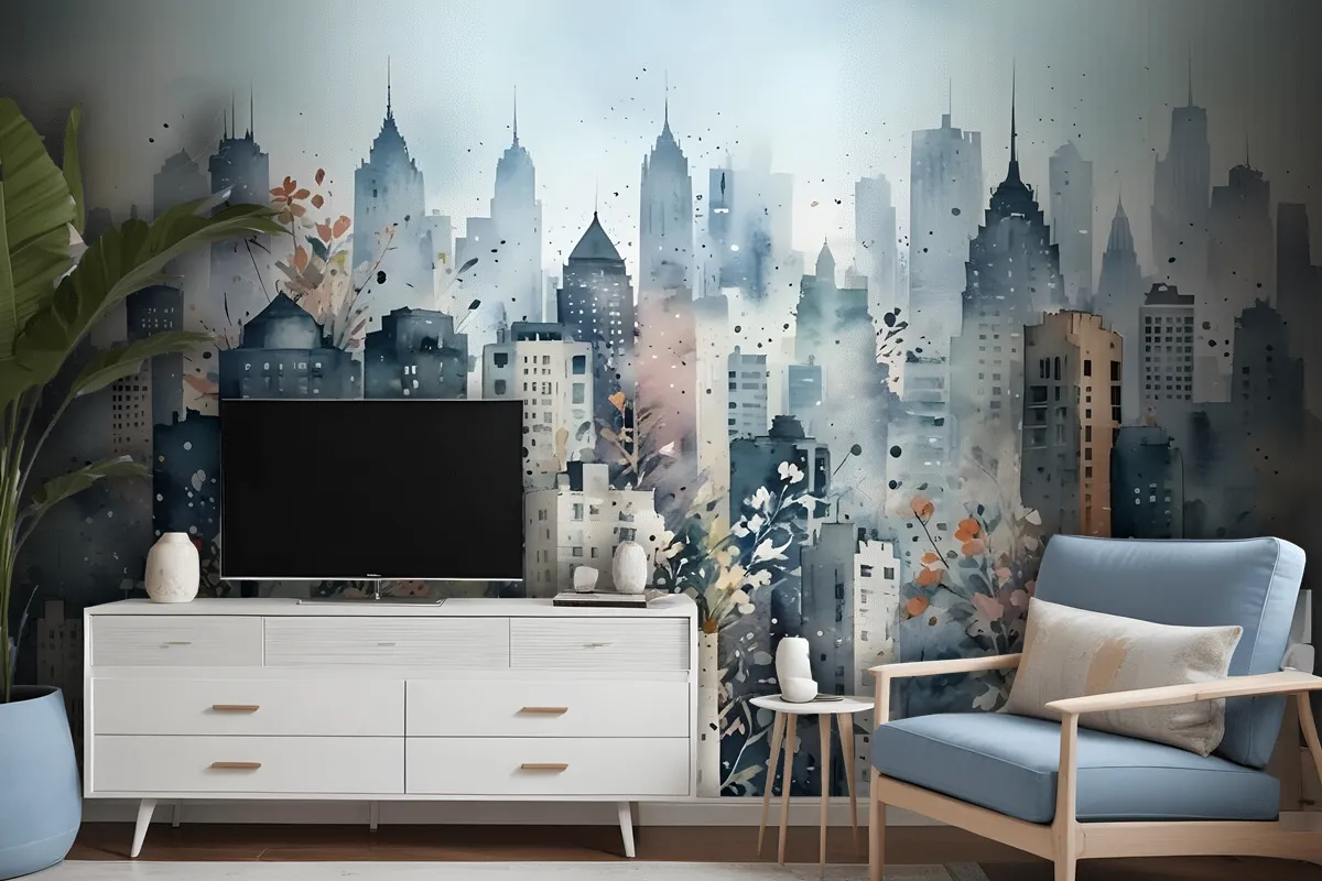 Abstract City Landscape Wallpaper Mural