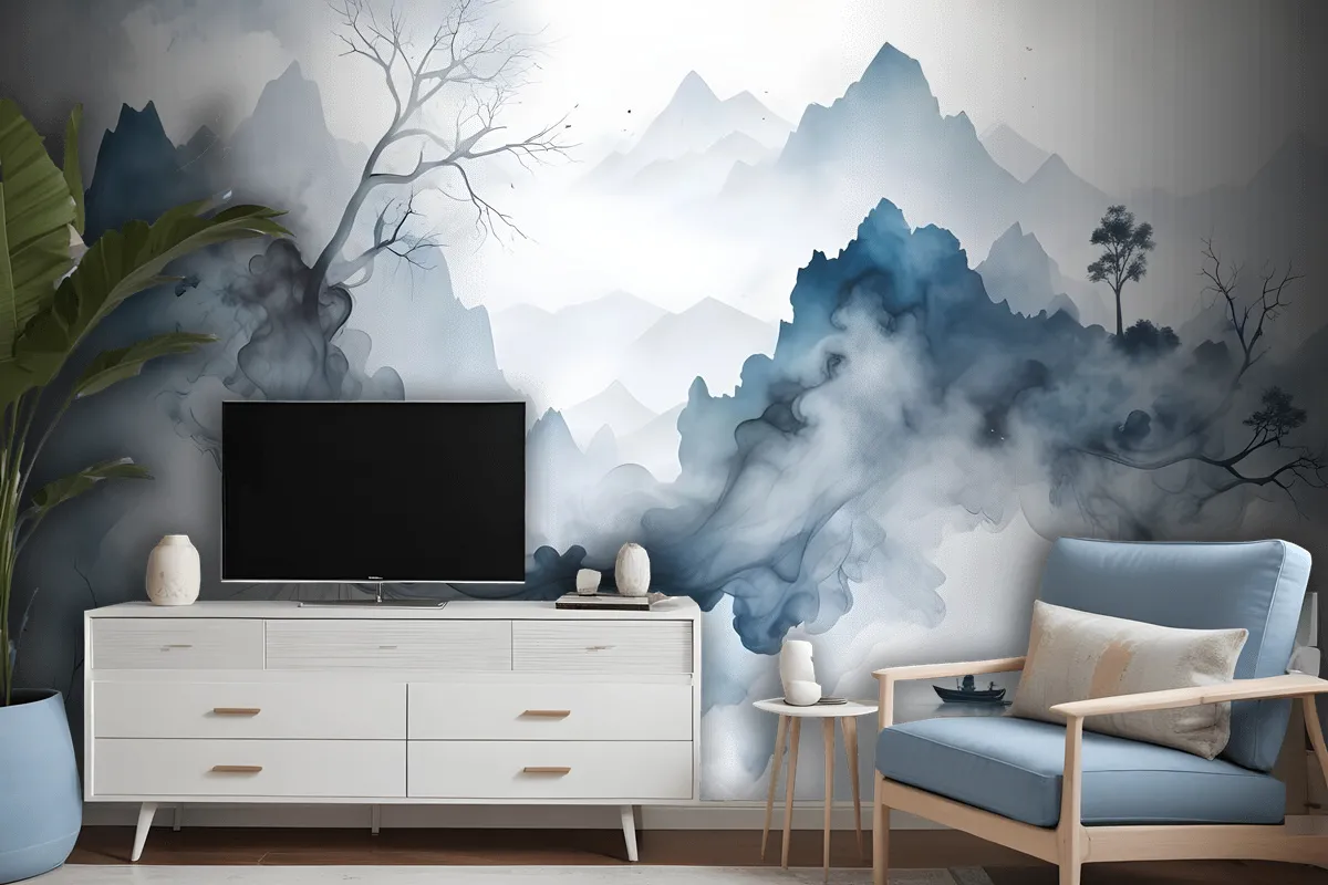 Abstract Colorful Smoke With Tree Wallpaper Mural